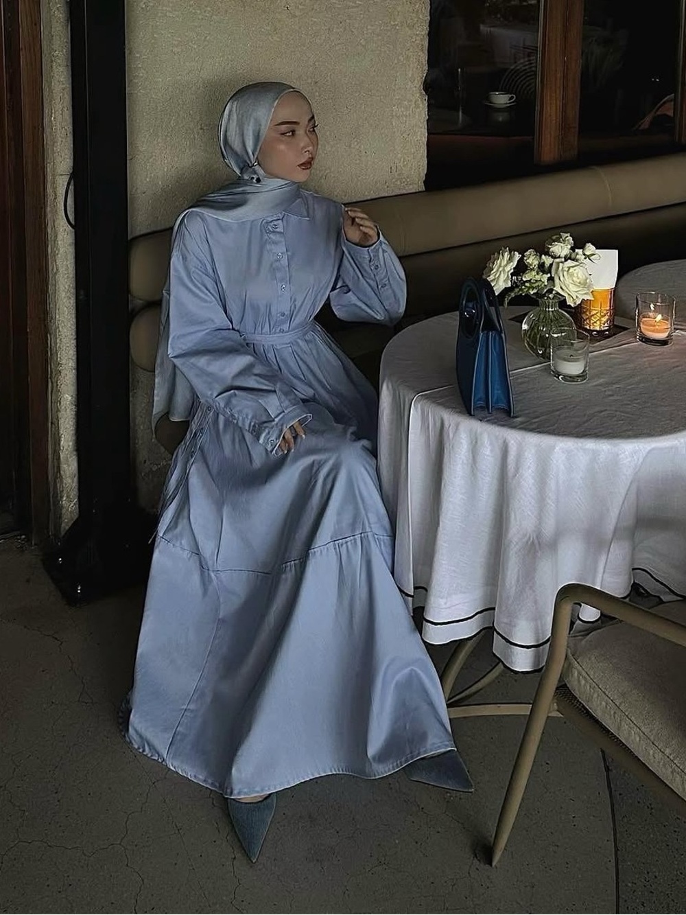 Cotton Shirt Dress in Light Blue
